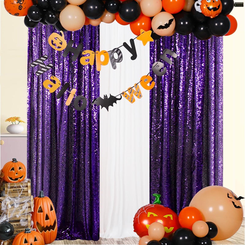 SquarePie Sequin Backdrop Curtain 2FT x 8FT Purple 2pcs Background for Wedding Halloween Party Christmas - Image 2